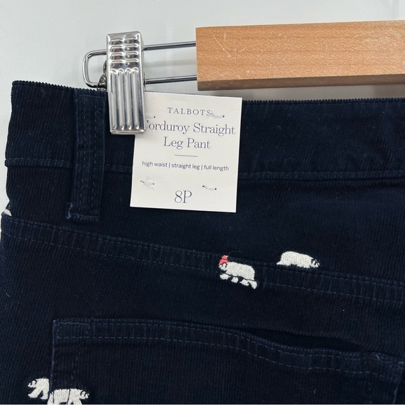 Talbots CORDUROY STRAIGHT LEG PANTS in Novelty POLAR BEAR EMBROIDERED Size 8P - Picture 12 of 12